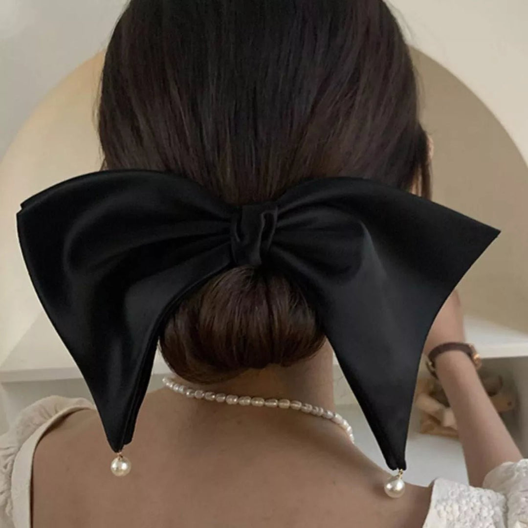 Satin Pearl Bow Hair Clip | Nikki &amp; Co. Boutique