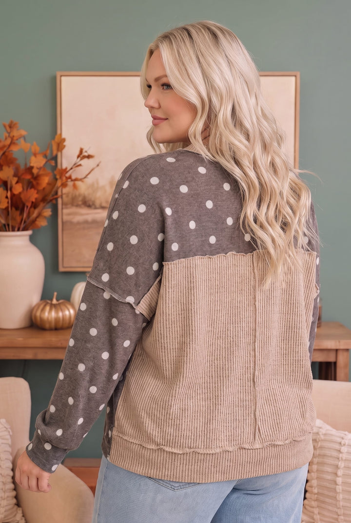 Polka Dot Oversized Balloon Sleeve Pullover Top