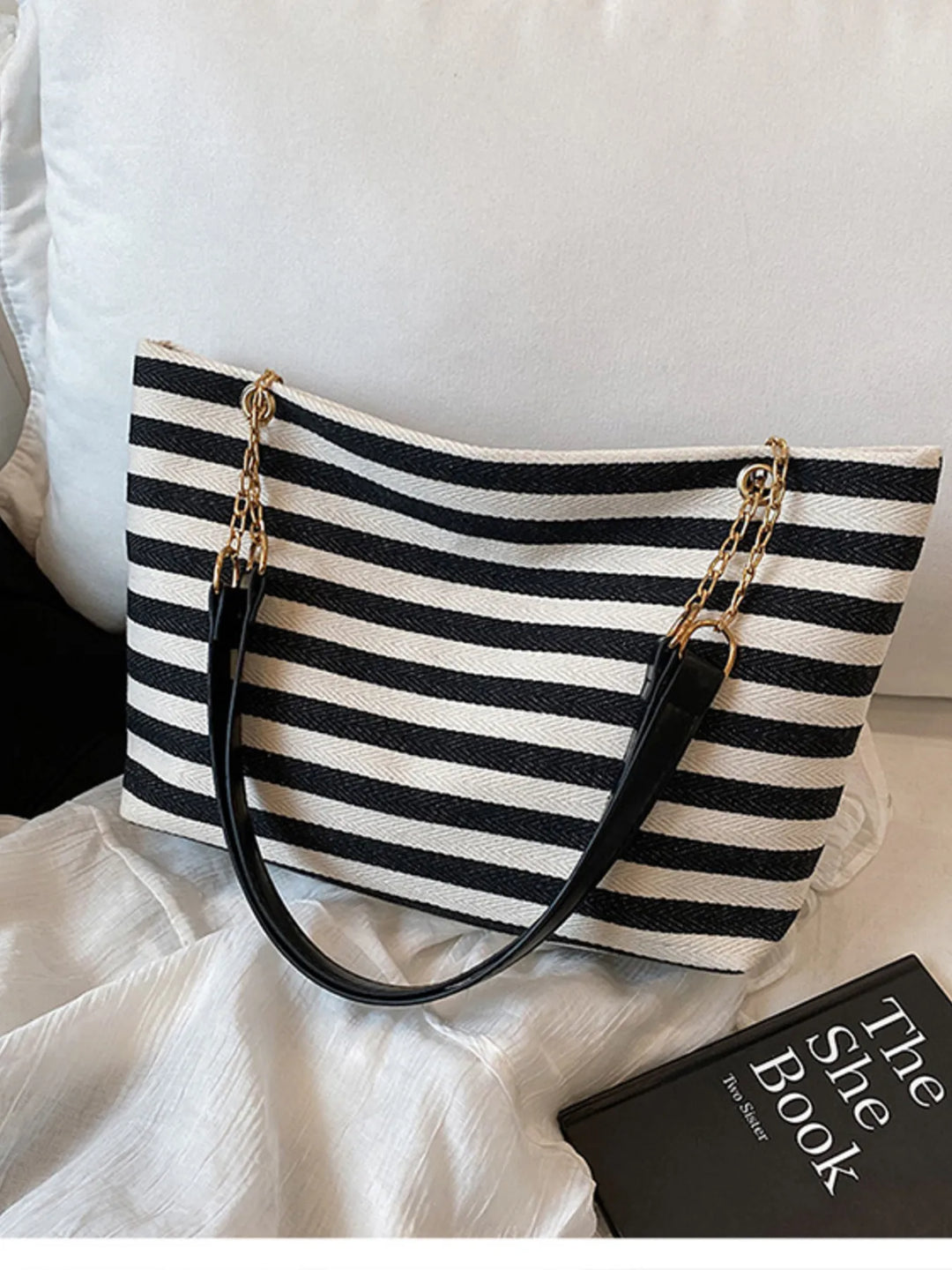Striped Shoulder Bag with Chain Detail - Nikki &amp; Co. Boutique