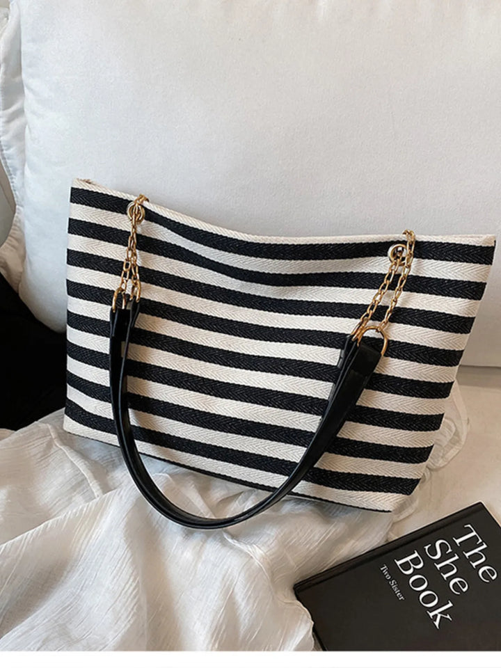 Striped Shoulder Bag with Chain Detail - Nikki &amp; Co. Boutique