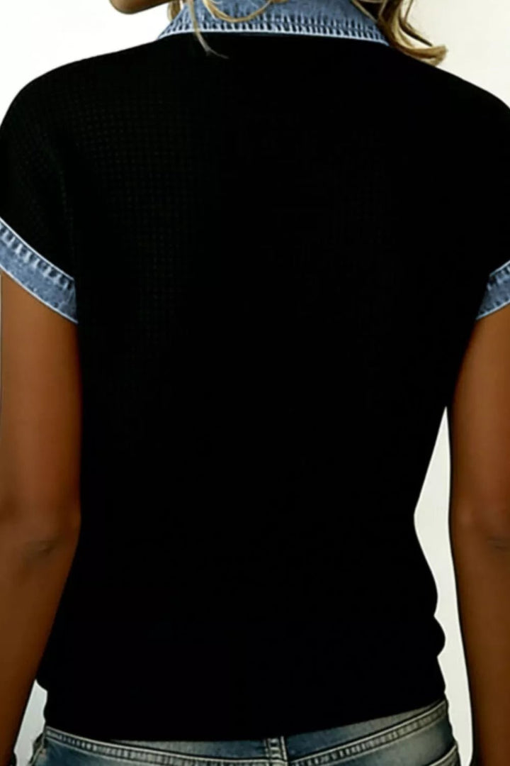 Denim Trim Button - Down Shirt in Black - Nikki &amp; Co. Boutique
