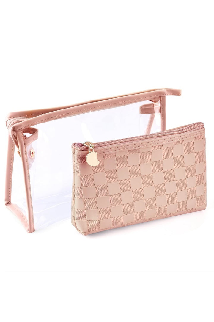 Clear large make up bag with color outline and smaller matching colored second bag