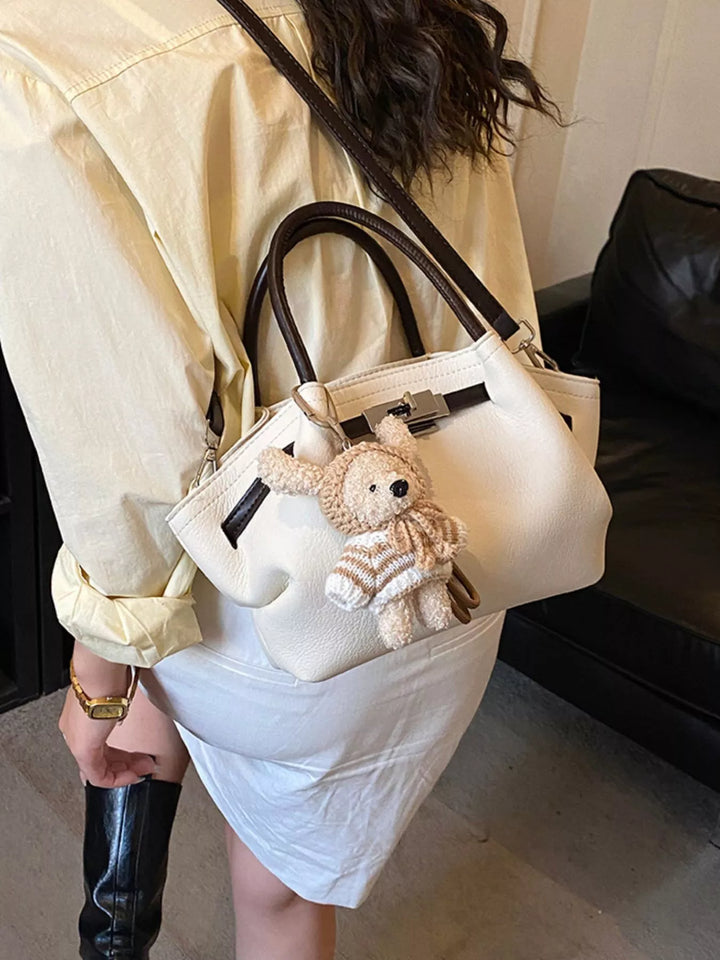Buckle Decor Crossbody Bag with Bear Charm in Ivory - Nikki &amp; Co. Boutique