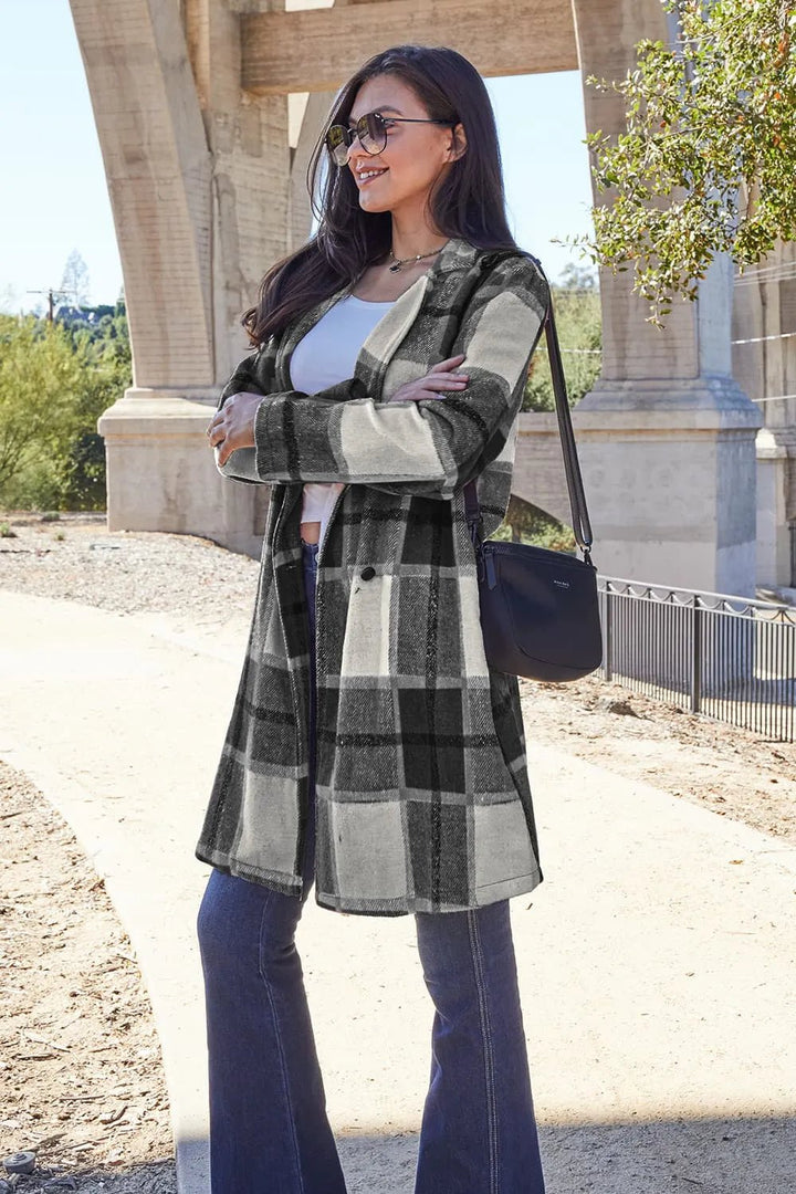 Double Take Full Size Plaid Button Up Lapel Collar Coat - Nikki &amp; Co. Boutique