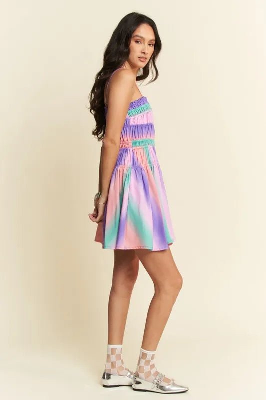 Davi &amp; Dani Multi Color Ombre Printed Bodice Button Up Dress in Purple Multi - Nikki &amp; Co. Boutique