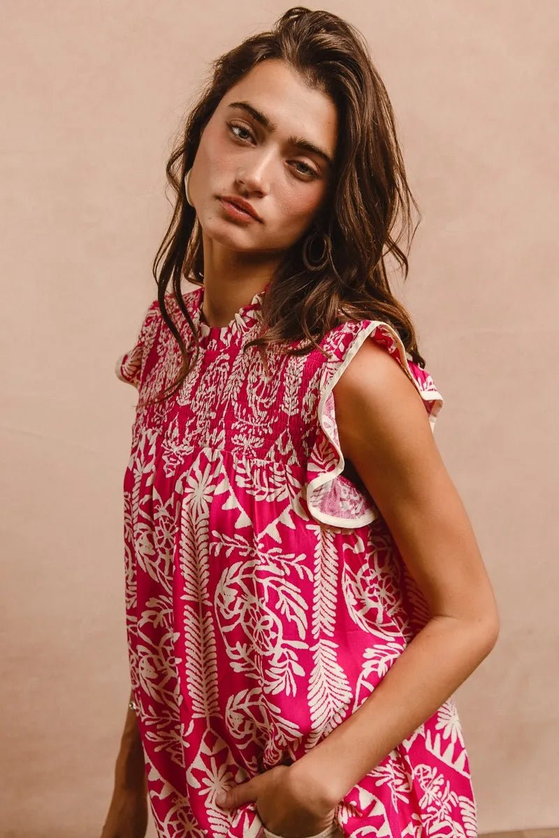 BiBi Printed Ruffle Sleeve Tops | Nikki &amp; Co. Boutique