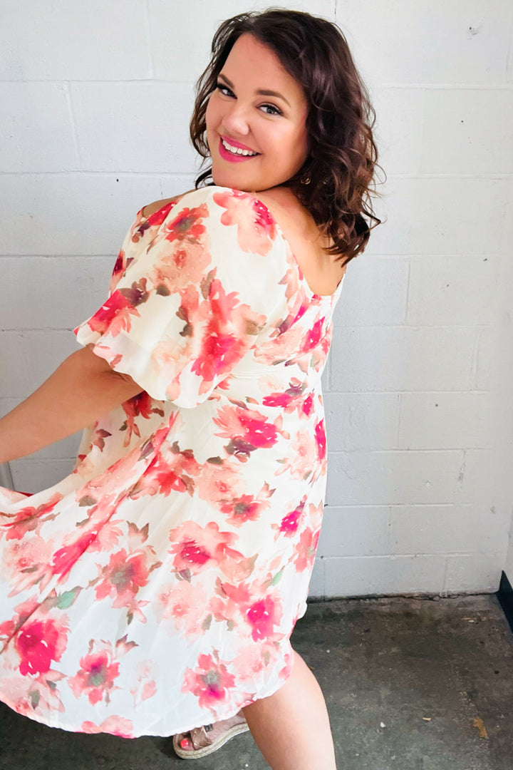 Peach Floral Chiffon Puff Sleeve Dress | Nikki &amp; Co. Boutique