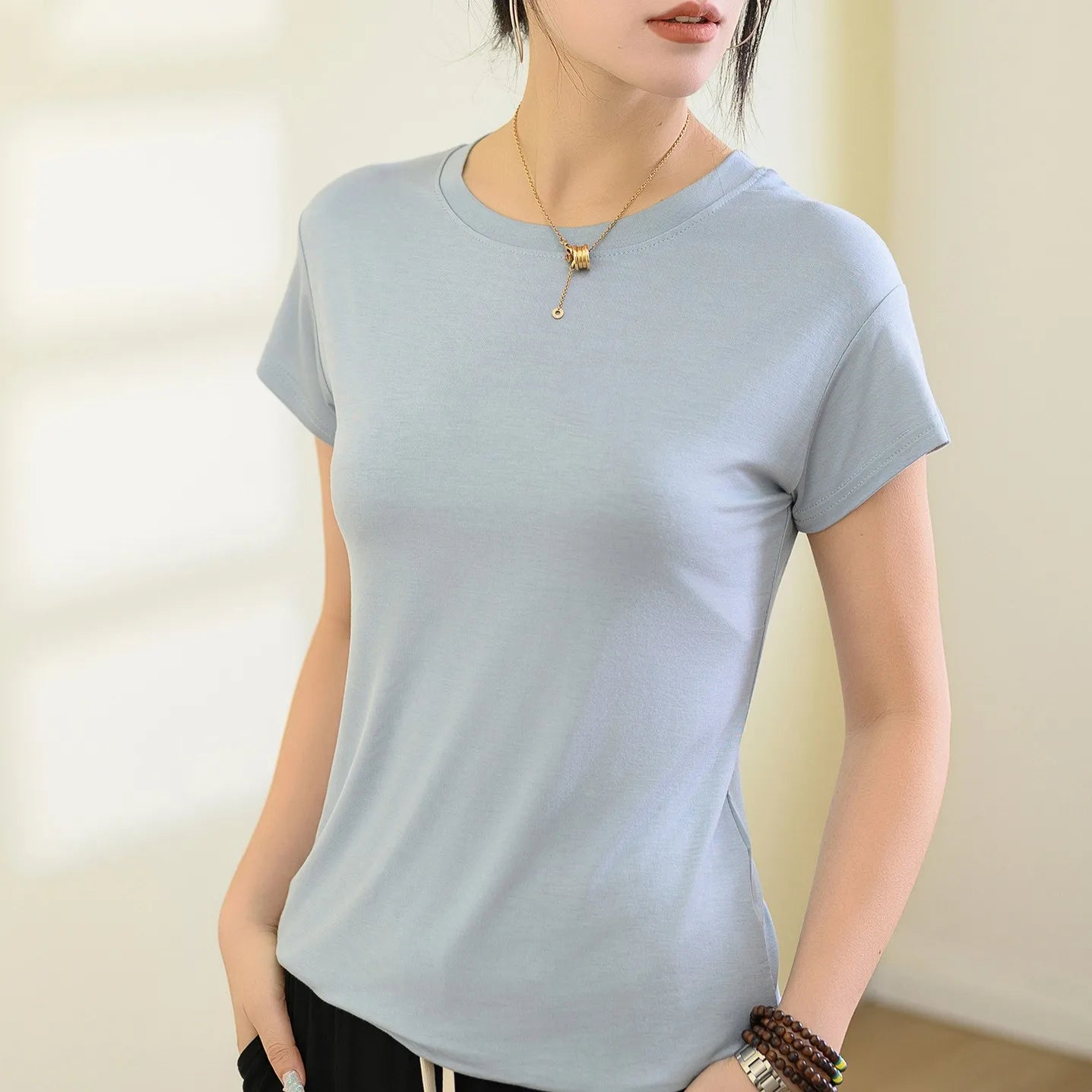 Plus size L to 6XL Modal O-Neck Tshirt Short Sleeves Solid color Slim Fit T-shirts summer women's tee tops all match
