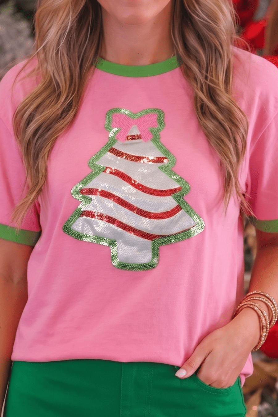 Foil Bow Christmas Treat Tee - Pink (Pre-order) - Nikki &amp; Co. Boutique