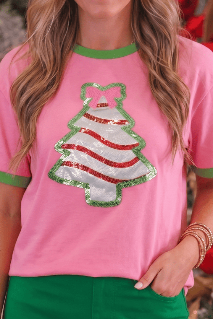 Foil Bow Christmas Treat Tee - Pink (Pre-order) - Nikki &amp; Co. Boutique