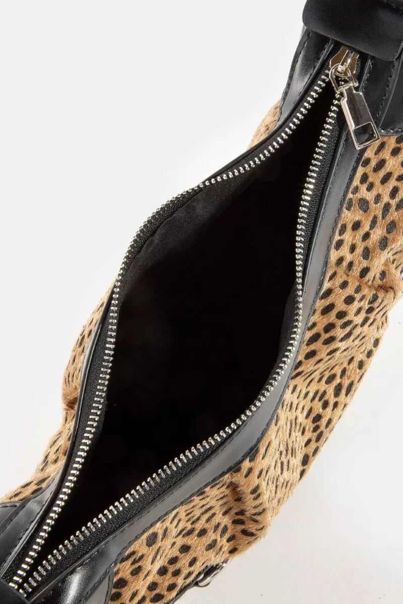 Fame Dark Spotted Leopard Print Half Moon Shoulder Bag - Nikki &amp; Co. Boutique