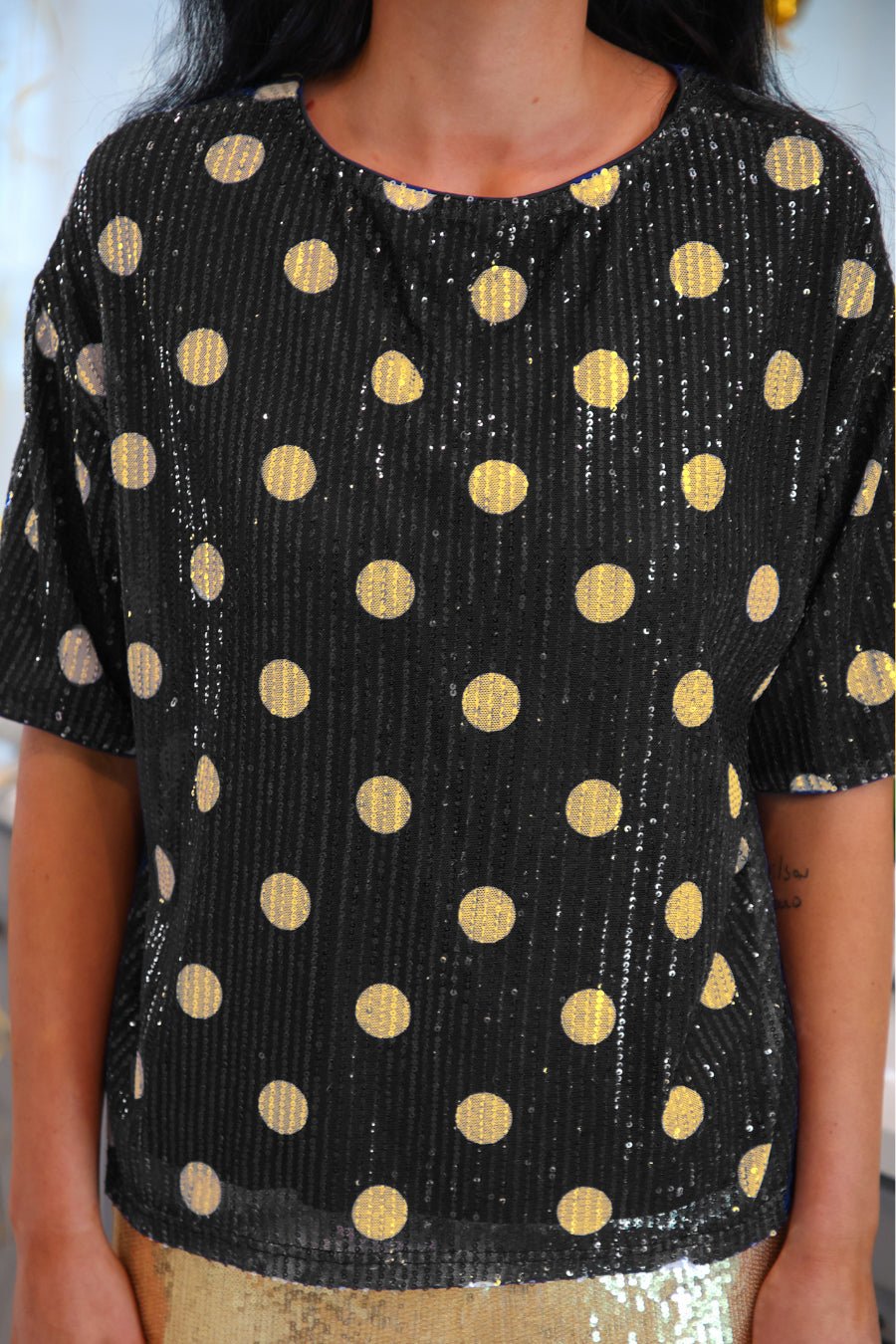 Jess Lea - Polka Dot Pop Sequin Top - Black/Gold (Pre-order) - Nikki &amp; Co. Boutique