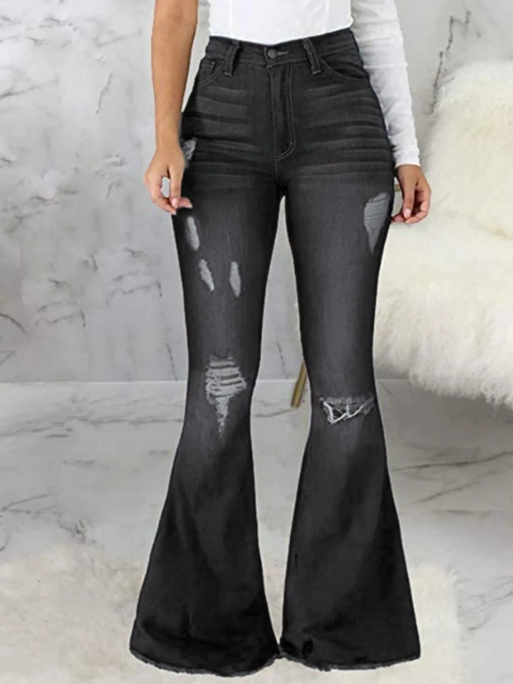 Full Size Distressed Raw Hem Flare Jeans Plus Size - Nikki &amp; Co. Boutique
