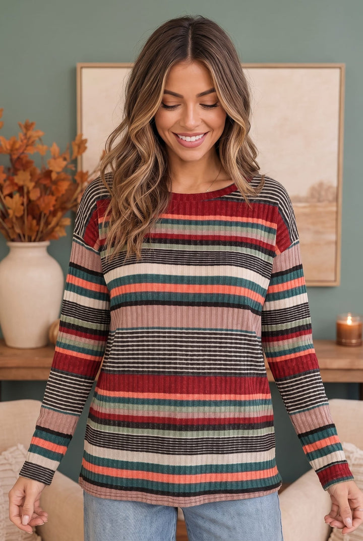 Keeping Busy Ribbed Long Sleeve Top - Nikki &amp; Co. Boutique