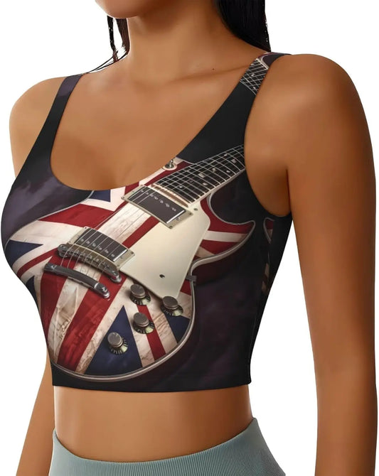 Guitar British Flag Print Women'S Sports Vest Dance Yoga Vest Printed Sports Bra Top Vest