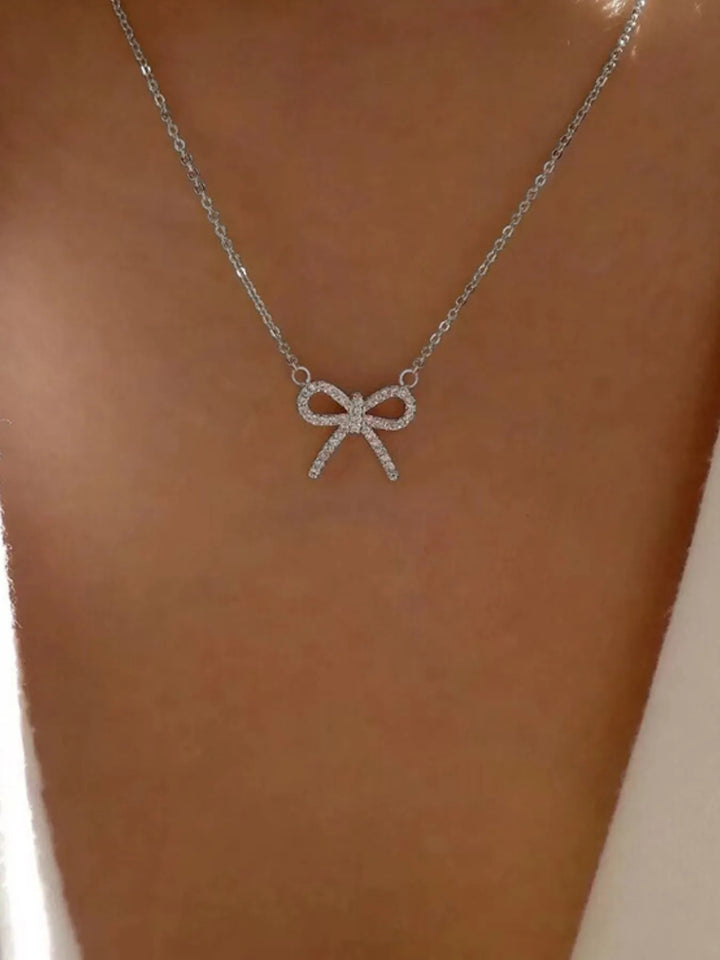 Zircon Bow Pendant Necklace - Nikki &amp; Co. Boutique