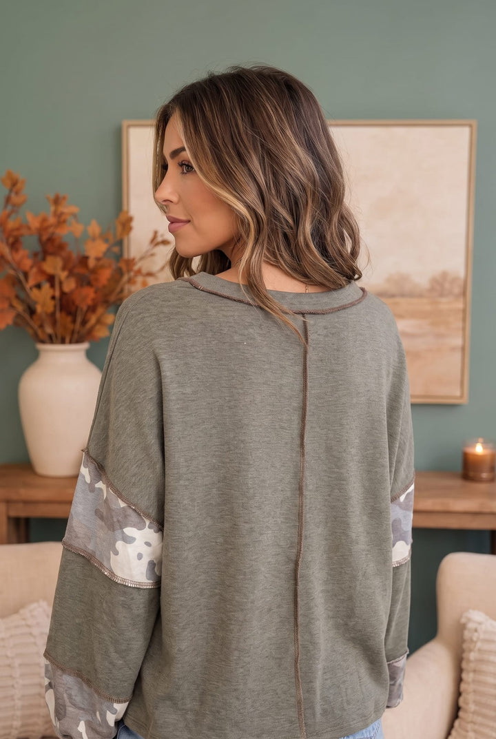 Cozy Camo Color Block Pullover - Nikki &amp; Co. Boutique