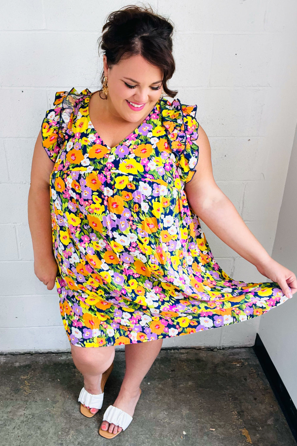 Indigo &amp; Lemon Floral Babydoll Ruffle Dress | Nikki &amp; Co. Boutique