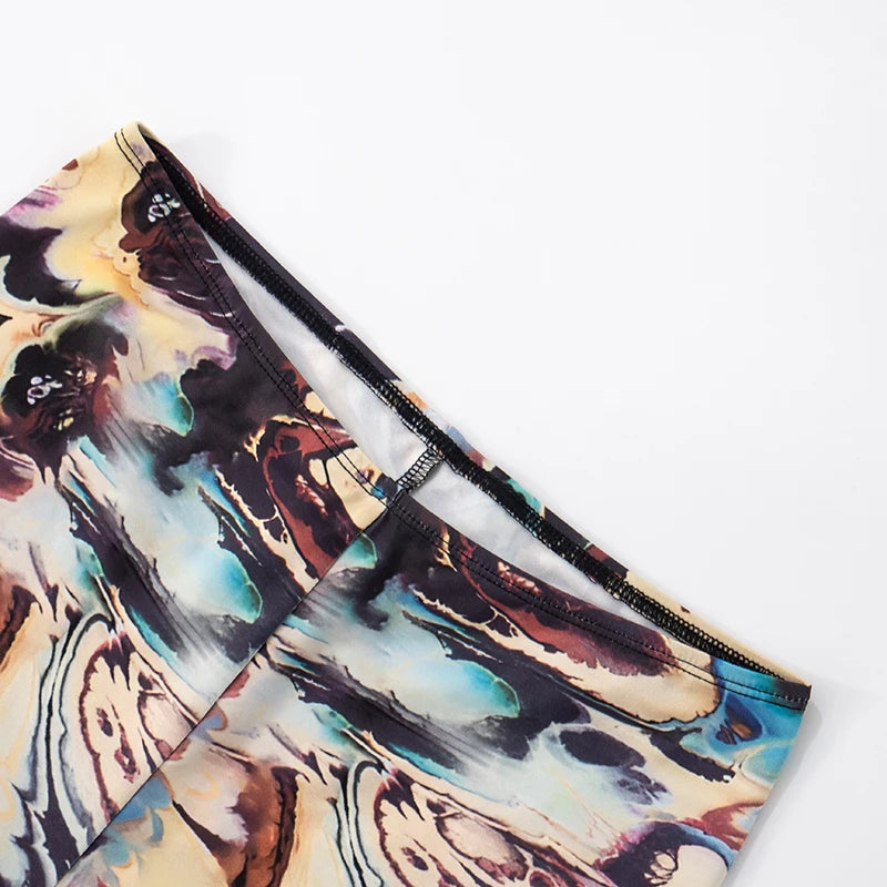 CUTENOVA Women'S Sexy Skinny Abstract Pattern Printed Elastic High Waisted Hip Wrap Elastic Seven Points Casual Sporty Pants