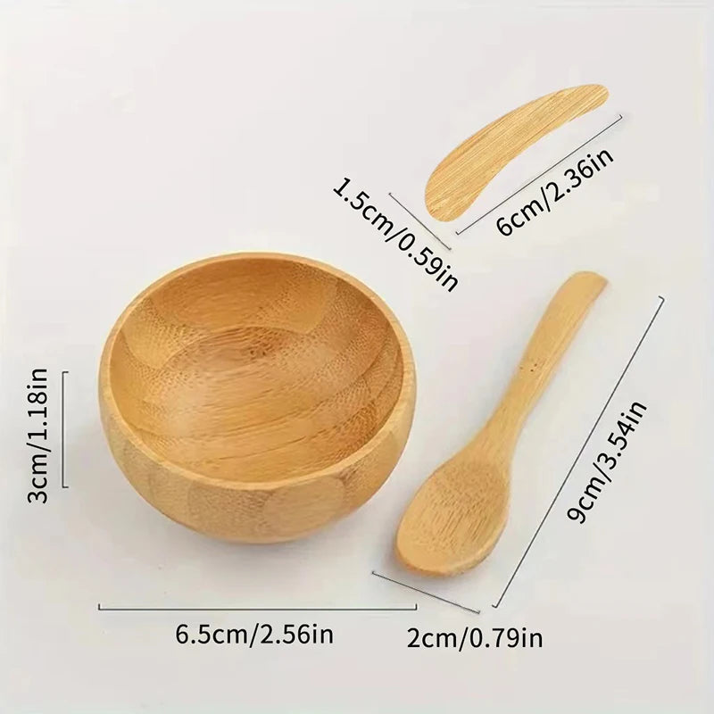 Mini Size Bamboo DIY Face Mask - Mixing Bowl with Spoon, Aromatherapy Bowl Set, Massage Oil Face Care, Makeup Tool Kits, Accessories