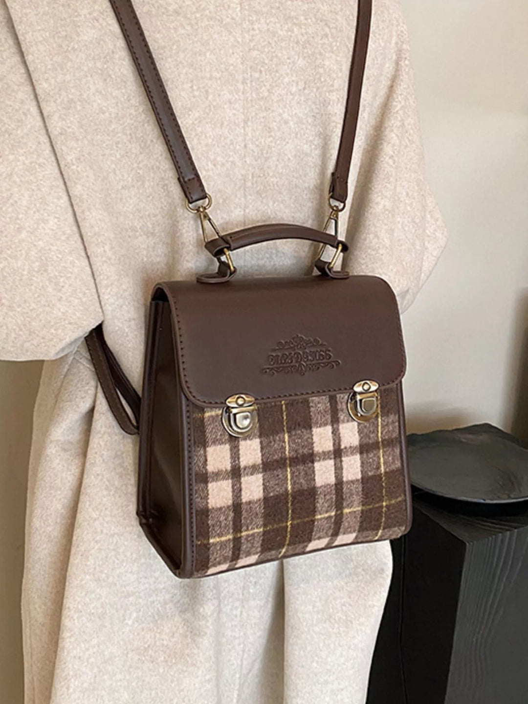 Vintage Plaid Flap Backpack Bag - Nikki &amp; Co. Boutique