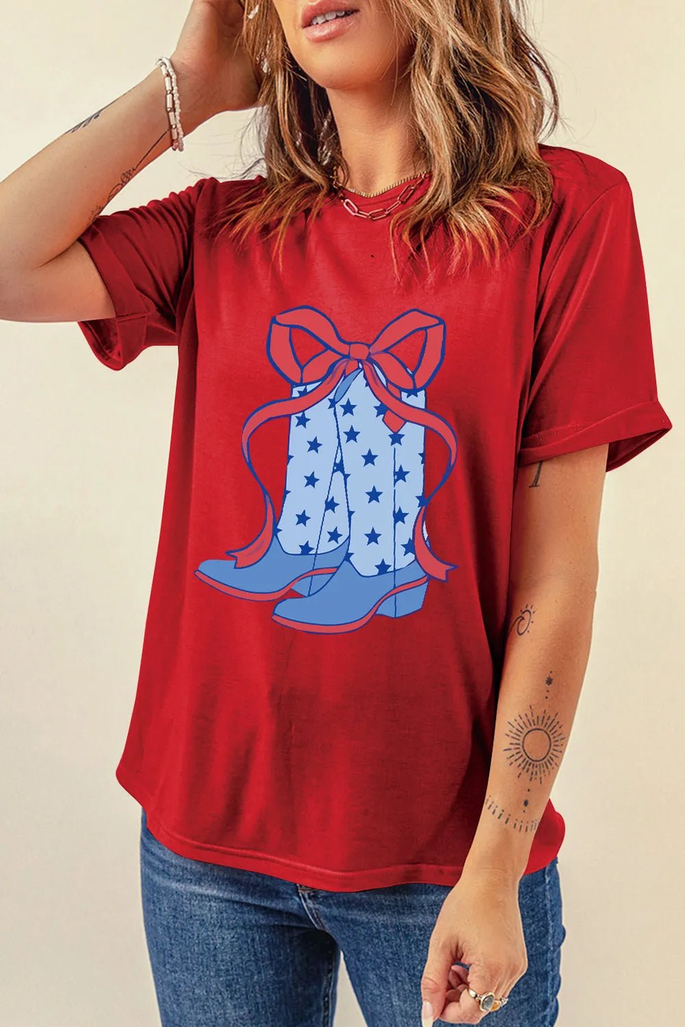 Boot Graphic Round Neck Shorts Sleeve T-Shirt - Nikki &amp; Co. Boutique