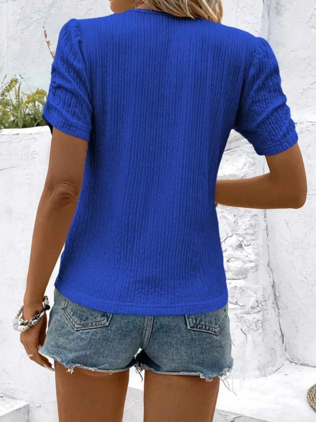 Ruched Round Neck Shorts Sleeve Tops - Nikki &amp; Co. Boutique