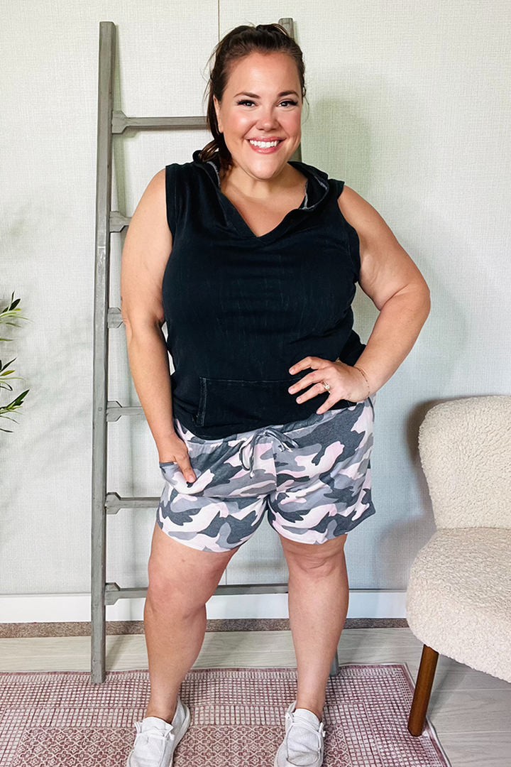 Be Bold Pink/Black Camo French Terry Pocket Shorts | Nikki &amp; Co. Boutique
