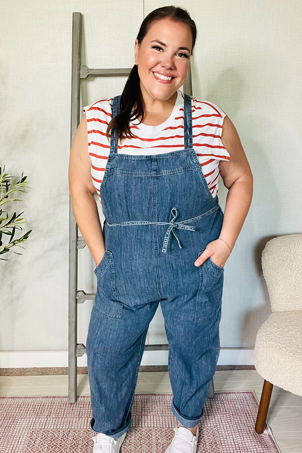 Weekend Ready Cotton Denim Baggy Leg Bib Overall Jumper