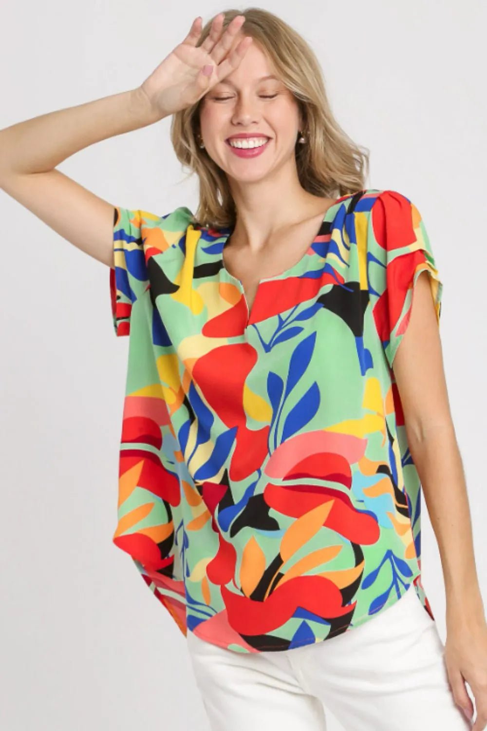 Umgee Full Size Short Sleeved Abstract Print Top Plus Size - Nikki &amp; Co. Boutique