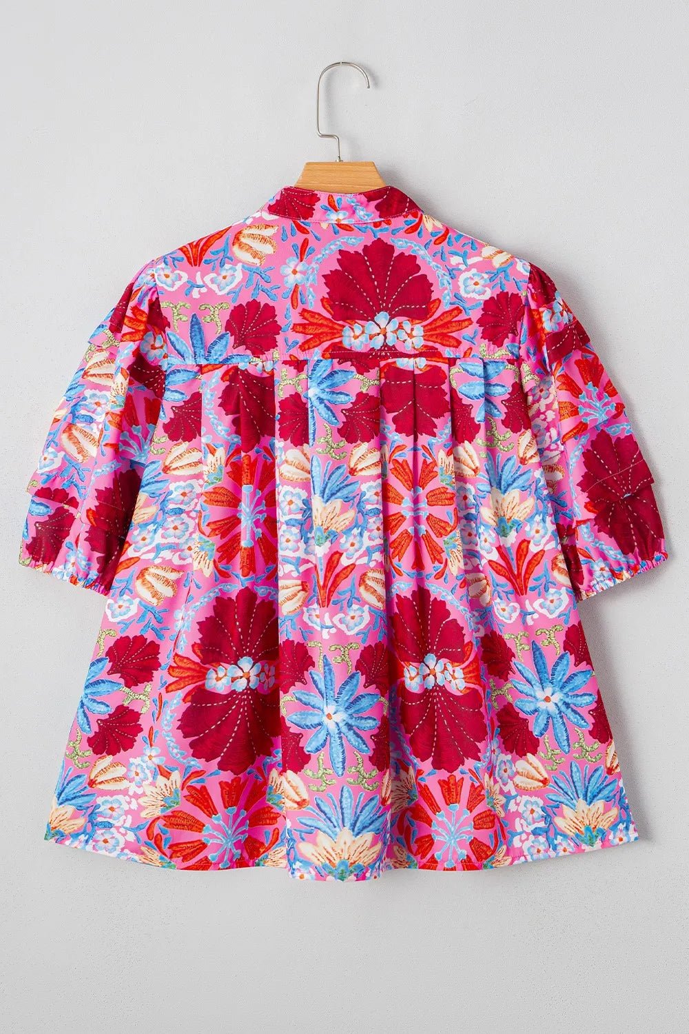 Floral Puff Sleeve Button - Up Top - Nikki and Co Boutique