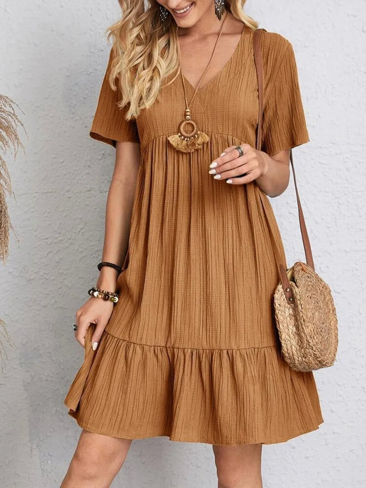 Full Size V-Neck Shorts Sleeve Dress | Nikki &amp; Co. Boutique