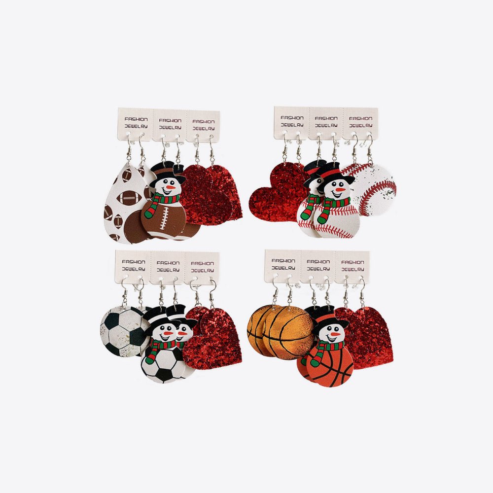 Sports Snowman &amp; Heart Earrings Set | 3 Pairs - Nikki &amp; Co. Boutique