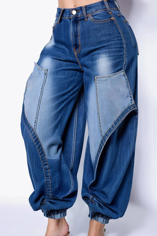 Plus Size Casual Blue Jogging Hight Waist Denim Jeans