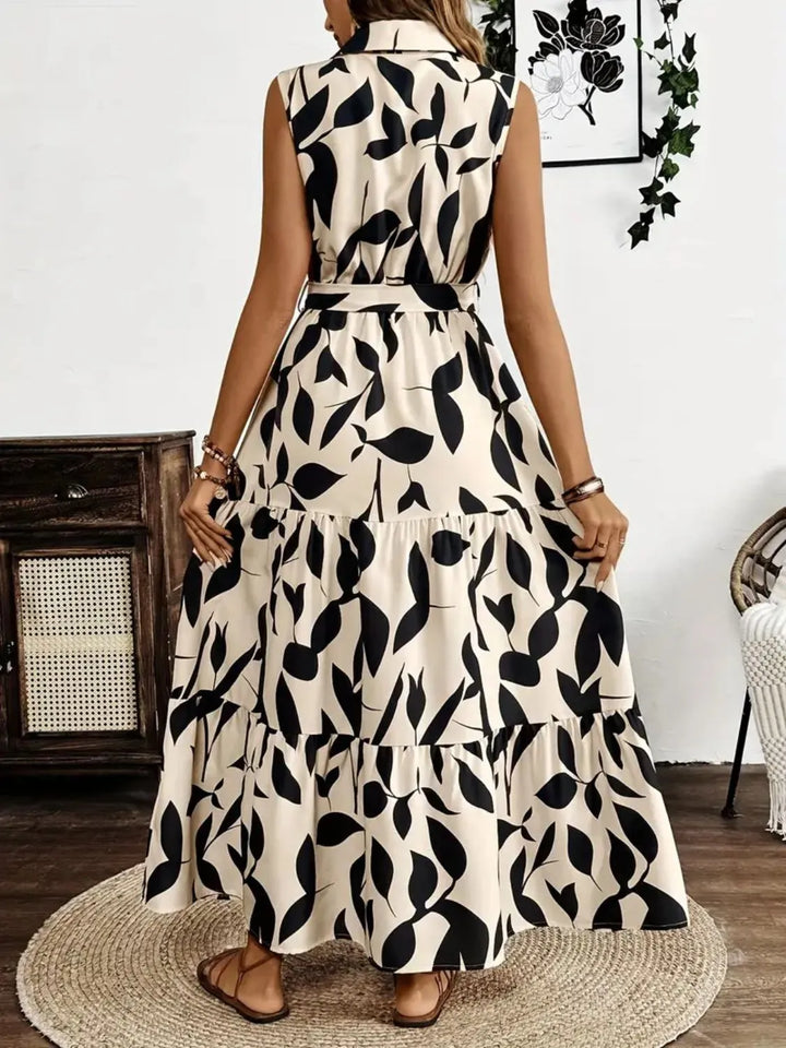 Printed Tie Waist Sleeveless Maxi Dress | Nikki &amp; Co. Boutique