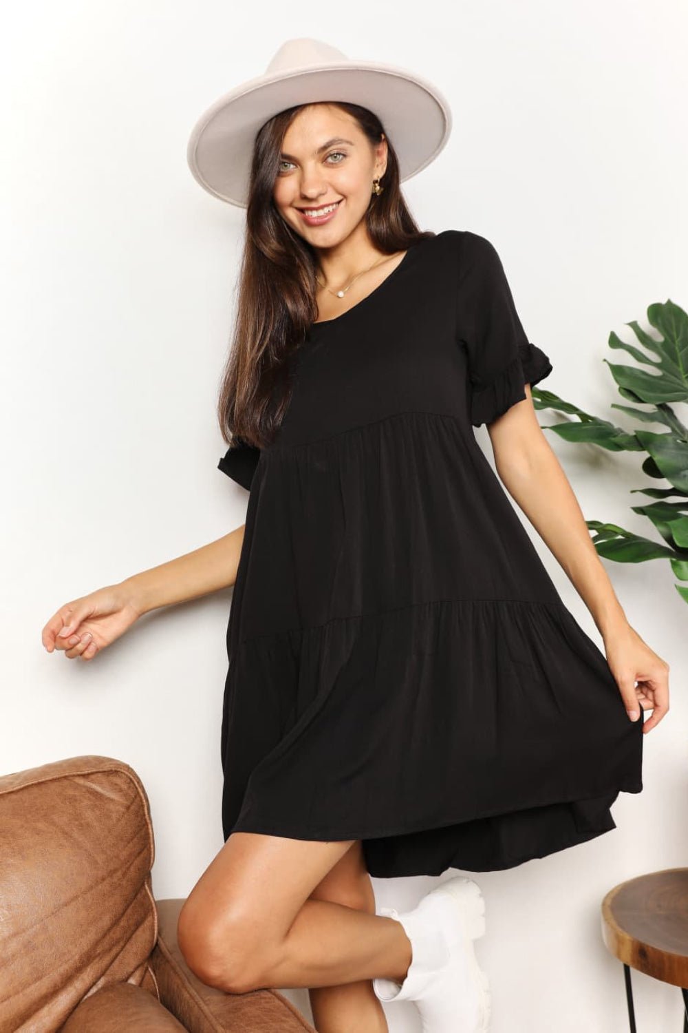 Mandy V - Neck Flounce Sleeve Tiered Dress - Nikki &amp; Co. Boutique