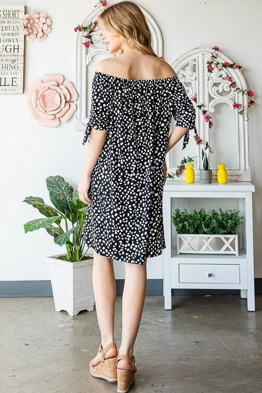 Heimish Full Size Short Sleeve Off Shoulder Animal Mini Dress Plus Size - Nikki &amp; Co. Boutique
