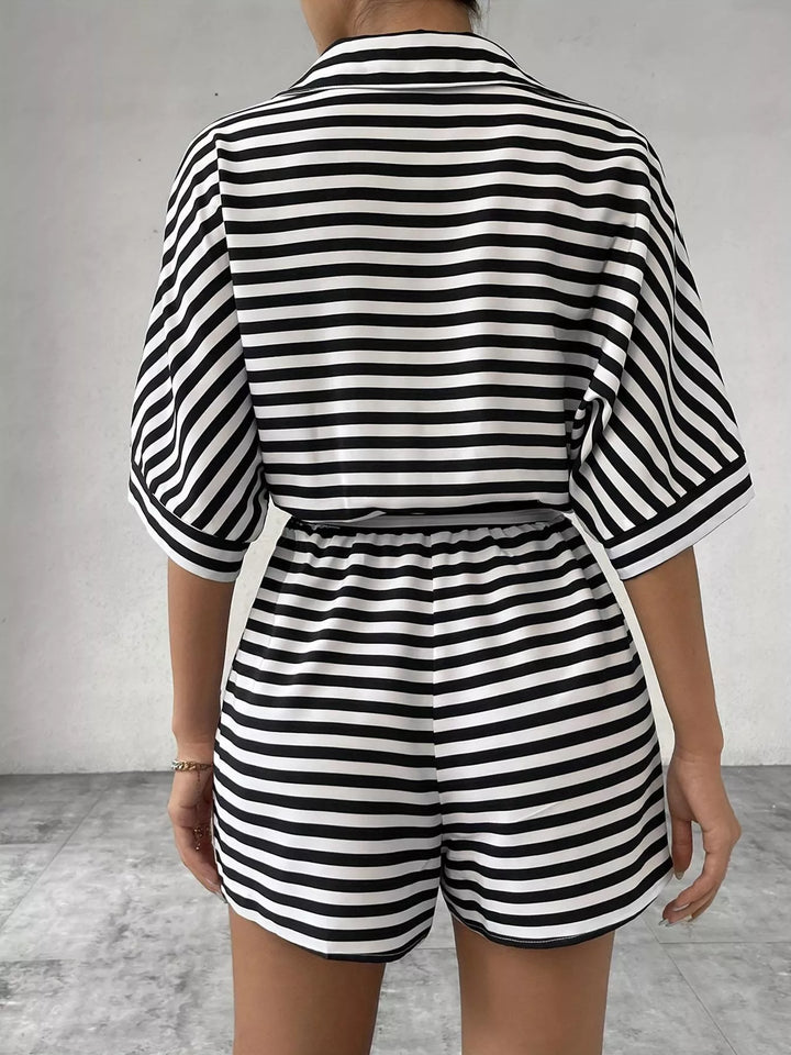 Striped Button - Up Belted Romper - Nikki &amp; Co. Boutique