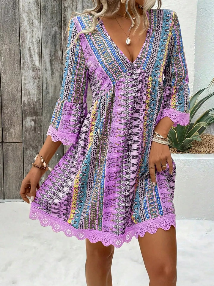 Printed V - Neck A - Line Dress - Nikki &amp; Co. Boutique