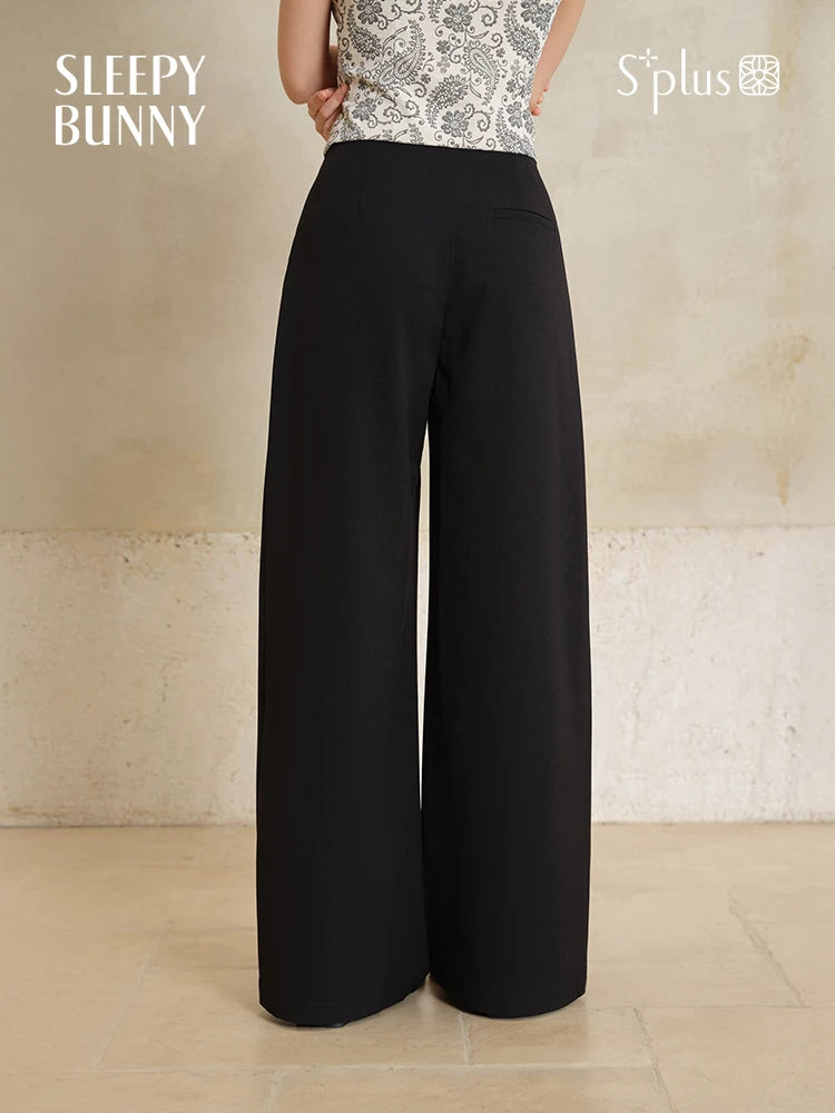 Matte Satin Wide Leg Pants Women High Waist Black Straight Trousers Elegant Office Workwear Loose Long Dress Pants  Summer