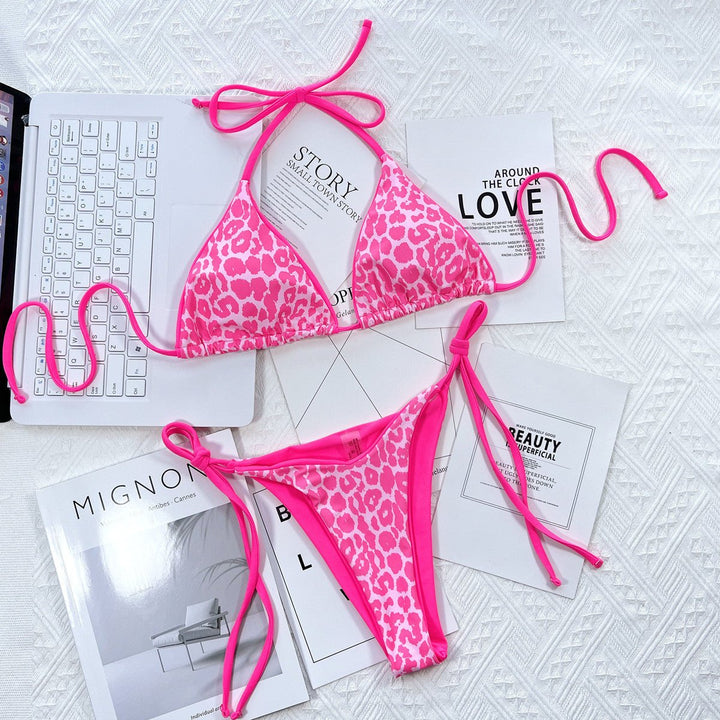 Leopard Print Halter Neck Tie Side Bikini Sets | Nikki &amp; Co. Boutique