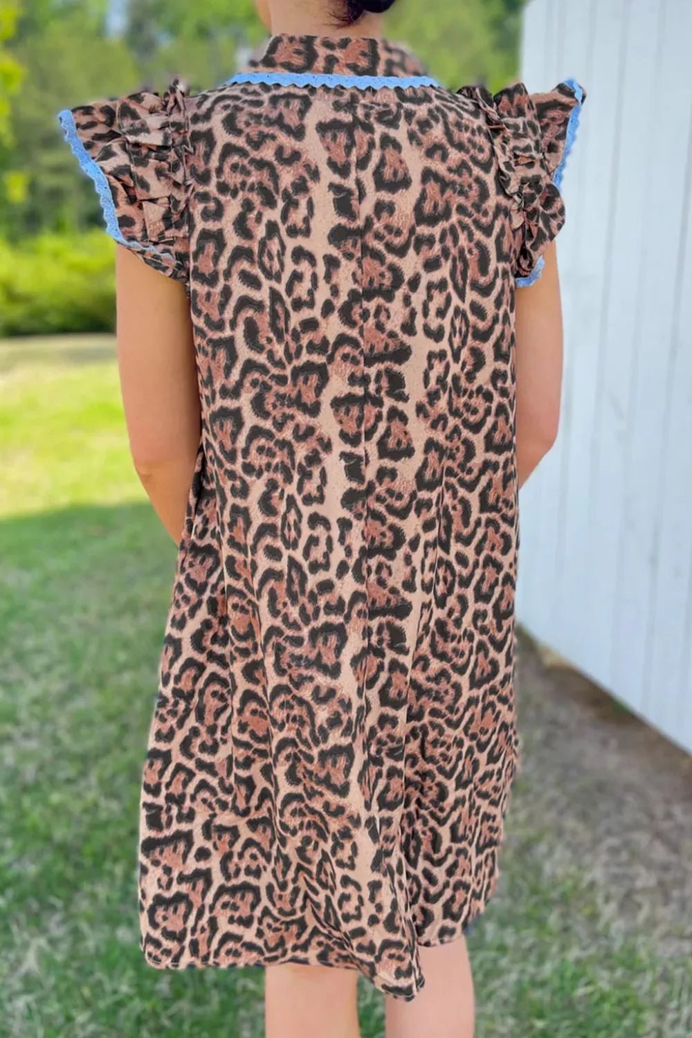 Leopard Print Lace Trim Shirt Collar Button - Down Mini Dress - Nikki &amp; Co. Boutique