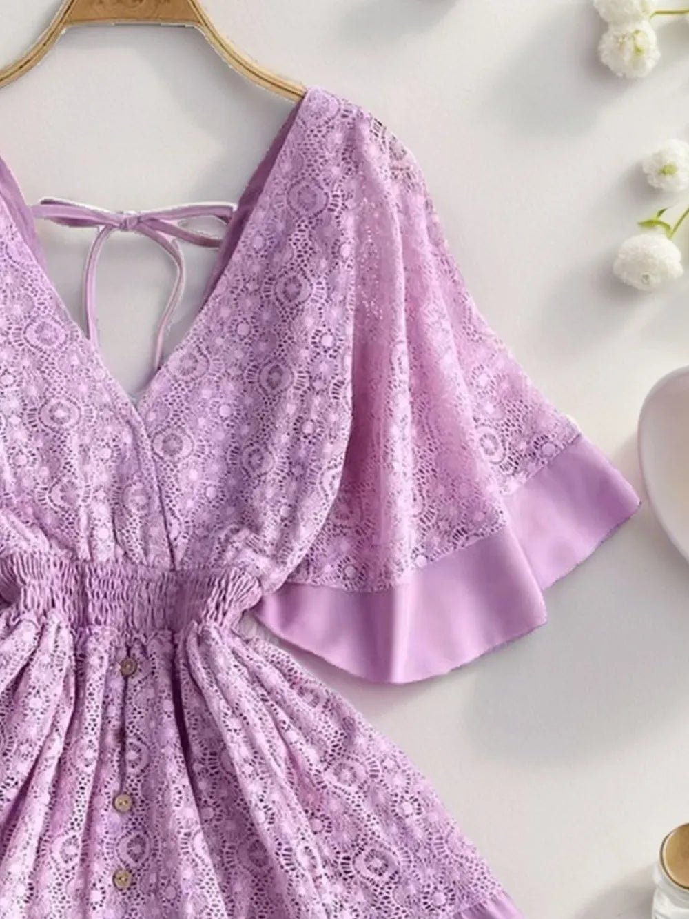 Ruffle Hem Tie Back Lace Mini Dress | Nikki &amp; Co. Boutique