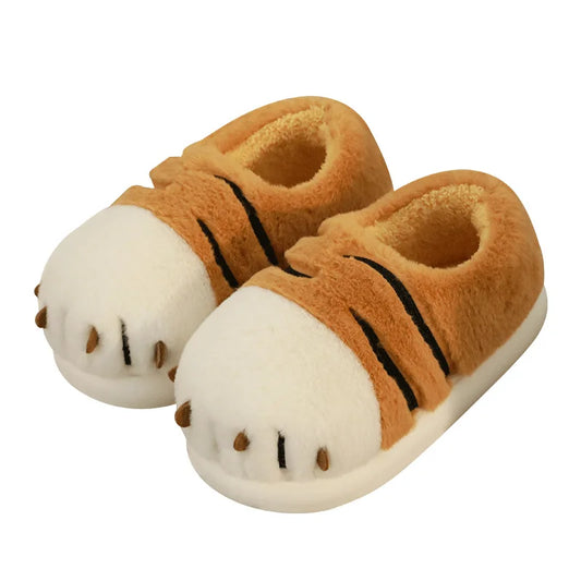 Cartoon Tiger Paw Slipper Winter Indoor Warm Fur Shoes Slides Cute Animals Plush Platform Design Claw Ladies Home Slippers