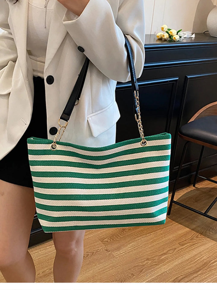 Striped Shoulder Bag with Chain Detail - Nikki &amp; Co. Boutique