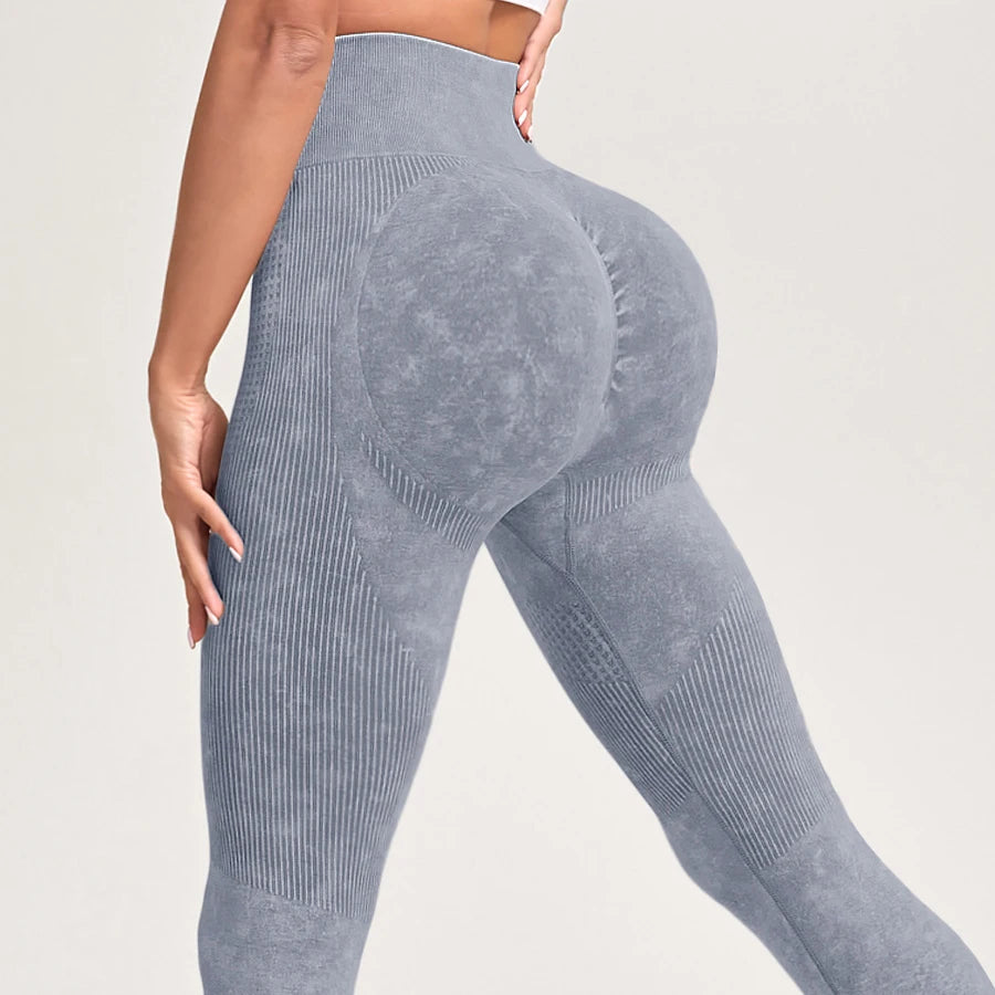Retro Stone Wash Sportswear Woman Gym Yoga Pants Distressed Seamless High Waist  Women Sports Leggings Tummy Control Squat-Proof