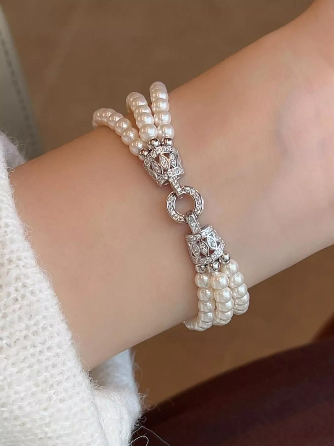 Three Layers Pearl Bracelet in Silver - Nikki &amp; Co. Boutique