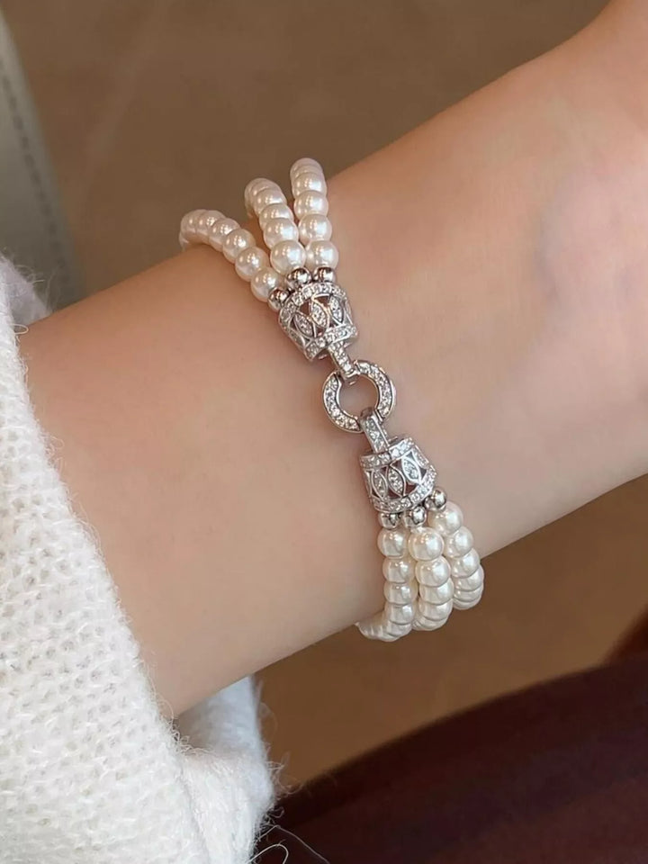 Three Layers Pearl Bracelet in Silver - Nikki &amp; Co. Boutique