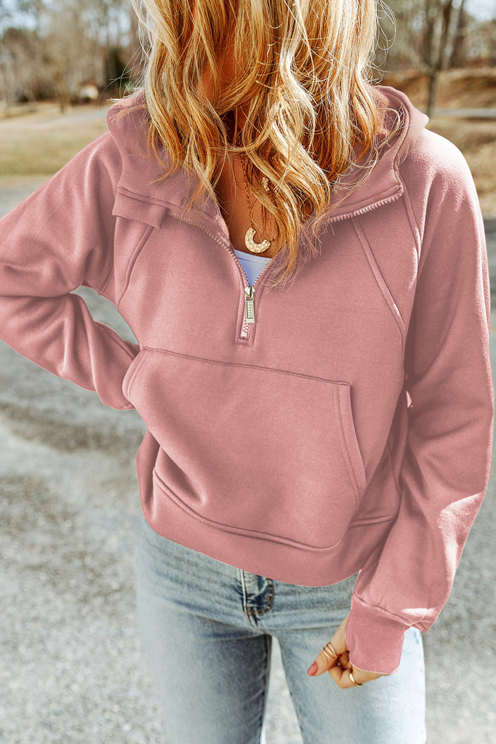 Half-Zip Thumbhole Sleeve Hoodie | Nikki &amp; Co. Boutique