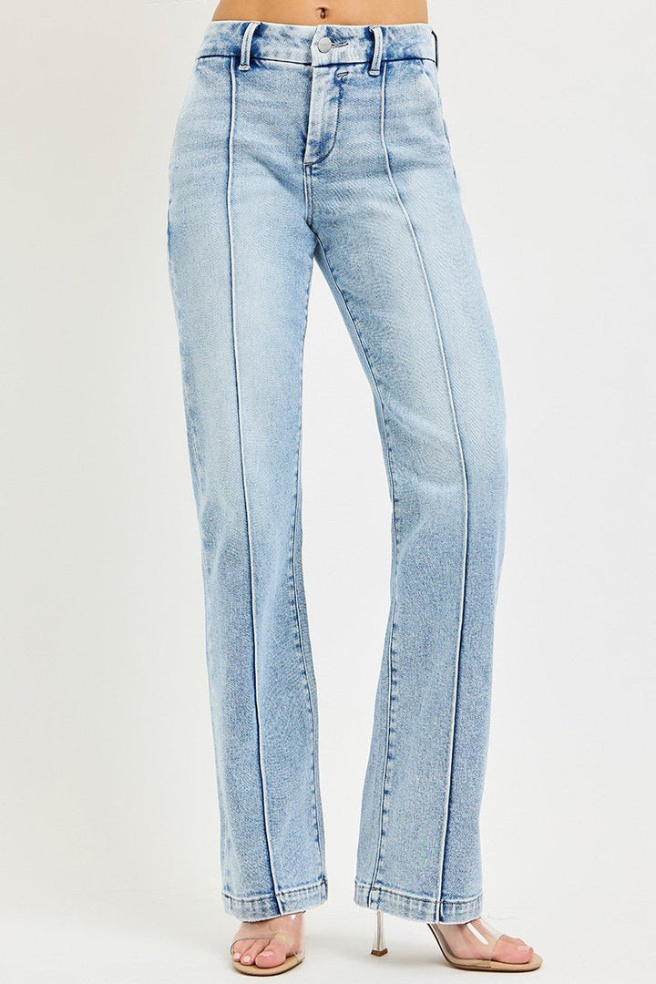 RISEN Tummy Control High-Rise Straight-Leg Pin-Tuck Jeans - Nikki &amp; Co. Boutique